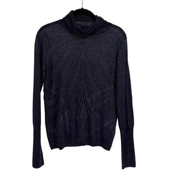 Anthropologie Angel of the North Savine Shimmer Navy Blue Turtleneck Top Size S - Picture 1 of 7